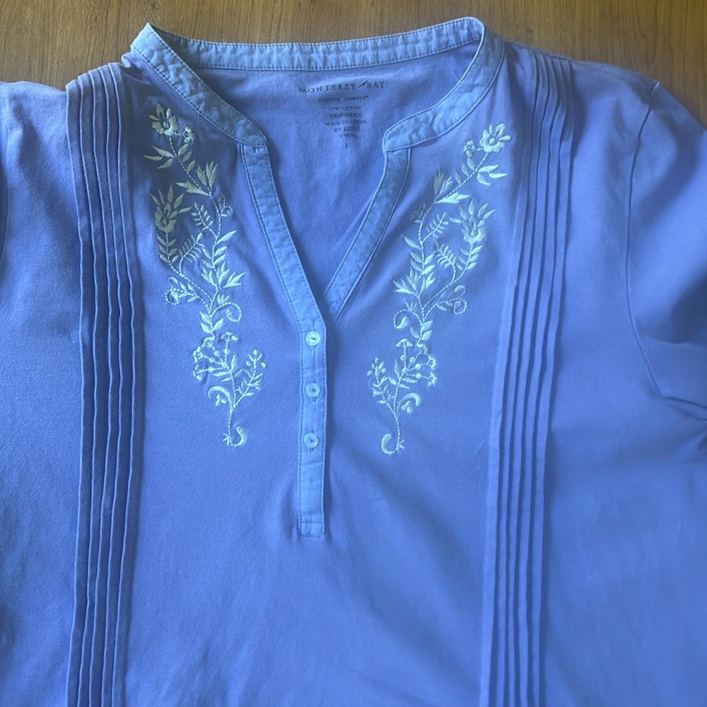 Monterey Bay Lavender Blouse with White Embroidery